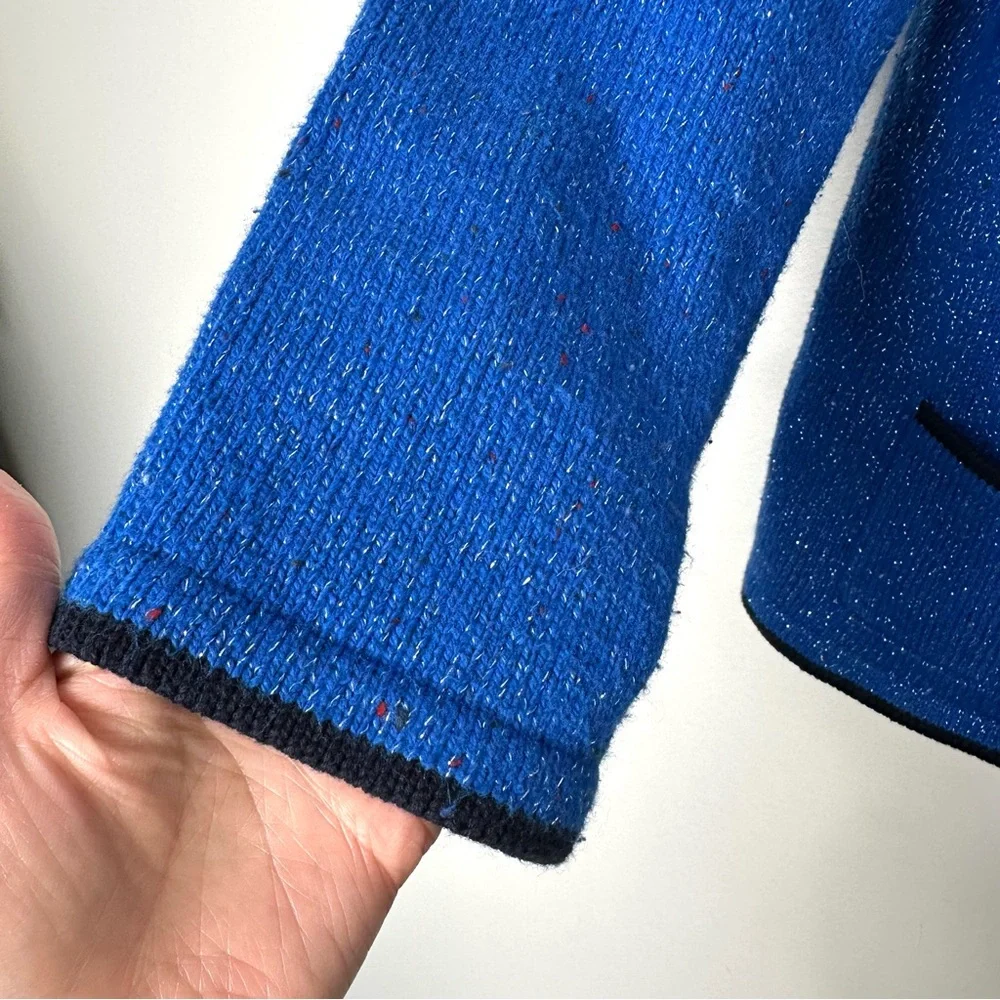 Grannycore Kitschy Blue Jay Embroidered Cottagecore Shimmer Knit Cardigan - Picture 6 of 12